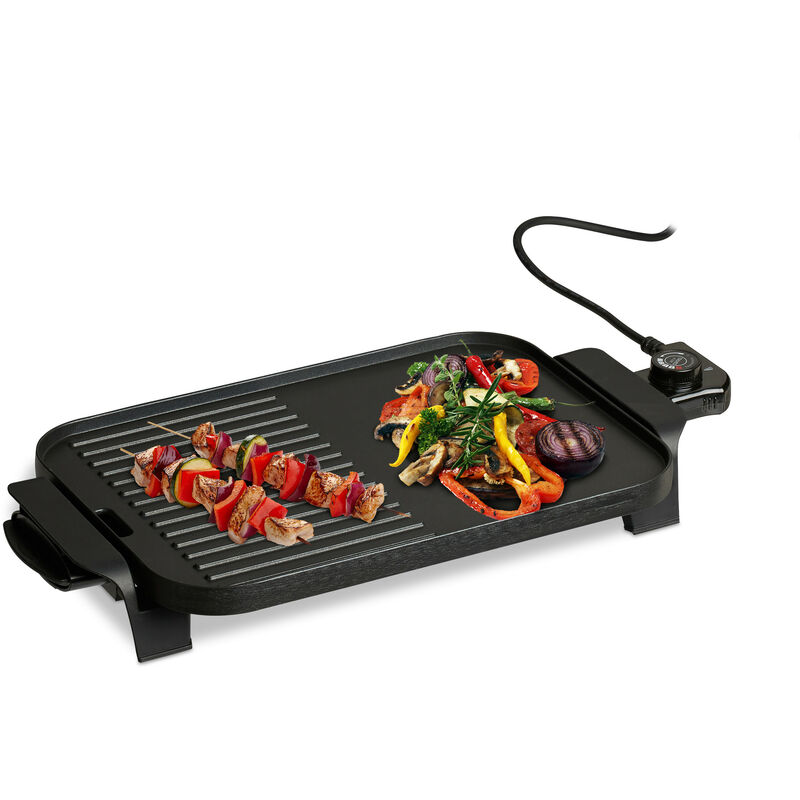 

Plancha Cocina Pequeña, Lisa-Rayas, Grill Eléctrico 1500 W, Parrilla para Asar, Aluminio, 38 x 26 cm, Negro