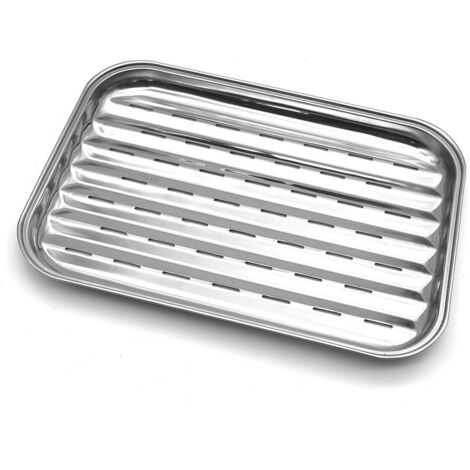 Plancha de barbacoa de acero inoxidable, placa cuadrada con orificios huecos, 34,3  24,3  2,4 cm