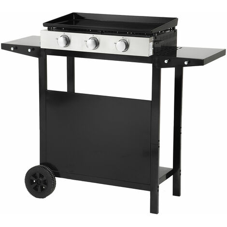 Plancha de gas MÉRIDA 3 quemadores + carrito - Negro