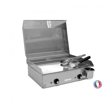 Plancha électrique 2400W – Inox alimentaire 3mm – Surface de cuisson 52x40cm – 2 zones de chauffe indépendantes – Couvercle inclus