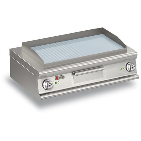 Plancha électrique à poser - Plaque 1/2 lisse chromée - 10 kW - Baron