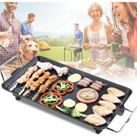 Plancha électrique avec poignées 1350w Plancha de table Teppan Yaki noir Grande surface Gril de table BBQ pour Tous Types d'Aliments Anti-Adhésive lancha Intérieur et Extérieur