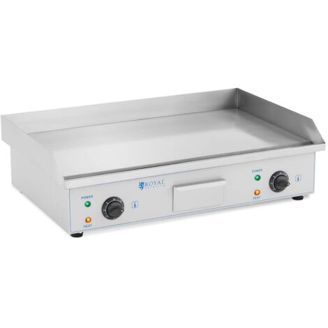 Plancha Électrique Professionnelle Plaque De Cuisson Lisse Fer 73x40x1cm 4,4kW - Blanc, Noir