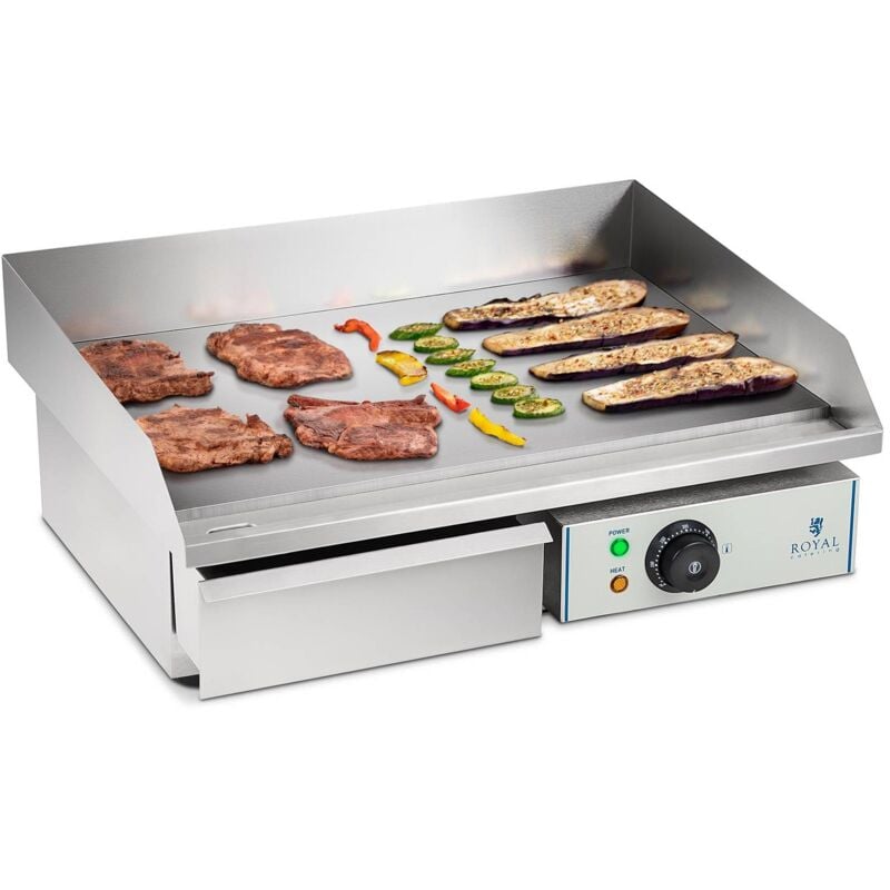 Royal Catering - Plancha Électrique Simple Lisse Grill Électrique Professionnelle Inox 3000w 55cm