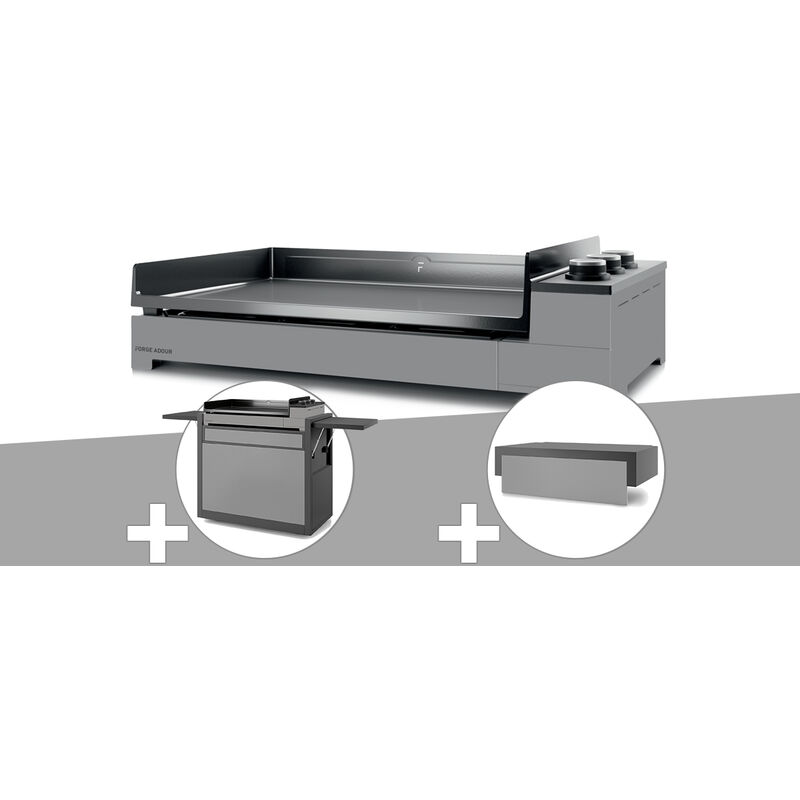 Forge Adour - Plancha gaz Premium 75 acier avec chariot et couvercle