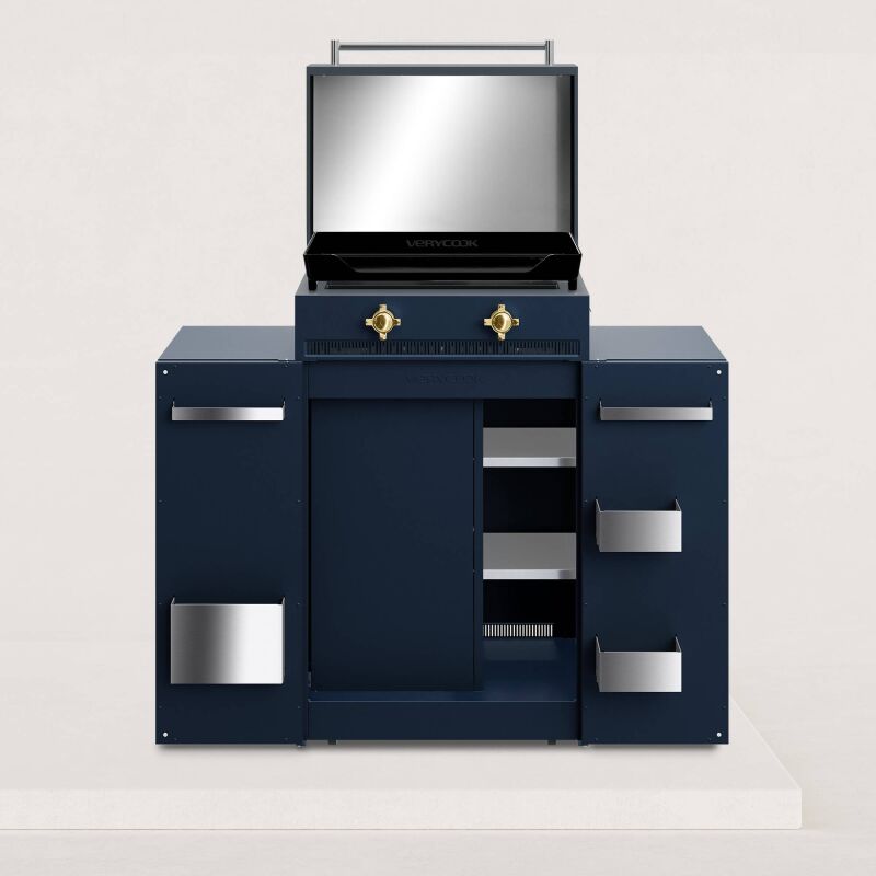 Plancha gaz fonte émaillée 2 feux Excellence + Couvercle + Cuisine d’extérieur 6 à 8 pers. Piezo mécanique triple (intégré aux boutons) 2 brûleurs