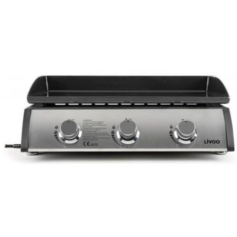 KITCHEN CHEF Plancha gaz Inox DOC277 - 7500W Acier &eacute;maill&eacute; 6 &agrave; 8 personnes 3 Br&ucirc;leurs