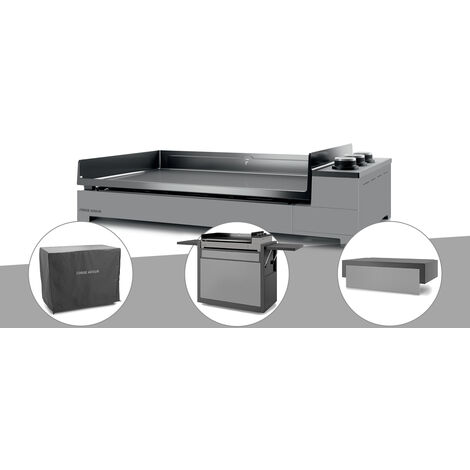 Plancha gaz Premium 75 acier avec couvercle, chariot et housse - Forge Adour
