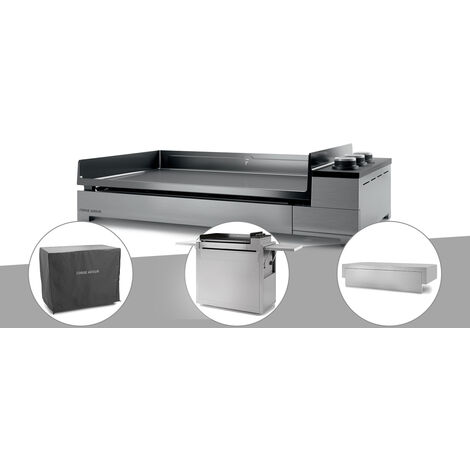 Plancha gaz Premium 75 inox avec couvercle, chariot et housse - Forge Adour