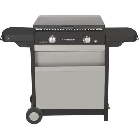 PLANCHA GAZ SUR CHARIOT BF EXLD - 60x40 cm - Plaque fonte émaillée - Couvercle s