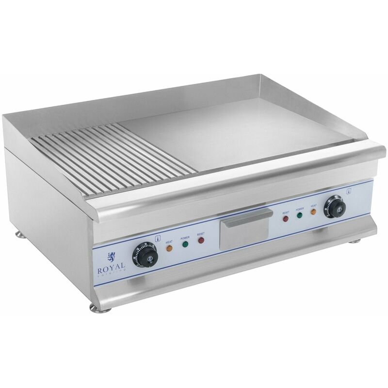 Plancha électrique nervurée 75 cm 2 x 3200 watts acier inox professionnel