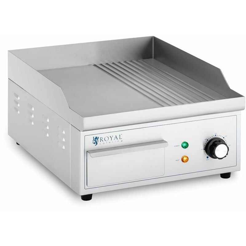 Plancha électrique professionnelle plaque de cuisson 2 000 watts grill (360 x 380 mm, plaque lisse et rainurée en fer)