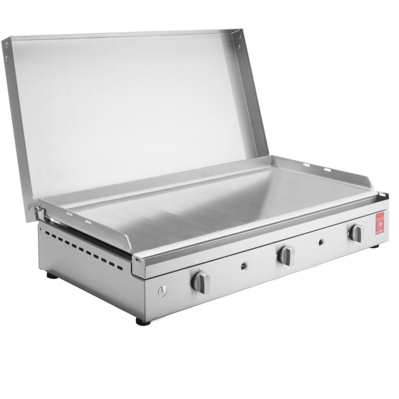 Plancha Planet - gaz - chef 80 Lisse + Couvercle à Charnières - 3 brûleurs - Inox 304 Alimentaire
