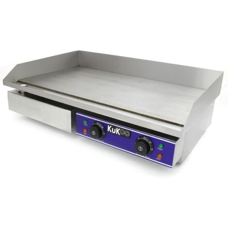MONSTER SHOP Plancha Profesional Antiadherente Eléctrica de 70cm de Acero Inoxidable Grill Parrilla de Asar Cocina Cocción Barbacoa BBQ+Protector contra Salpicaduras+Cajón Drenaje para Grasa+Termostato Ajustable
