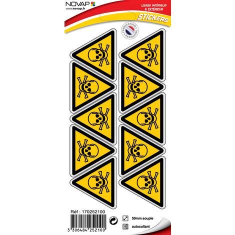 Planche 10 Stickers Triangle 50mm - Danger de Mort - 4252100