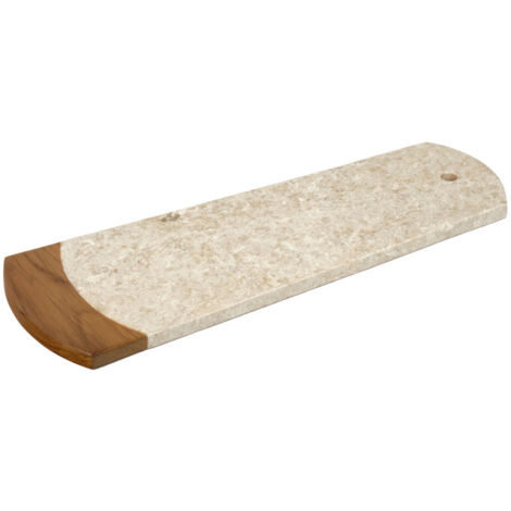 Planche à découper 38 cm en marbre beige et bois de teck – KAEL