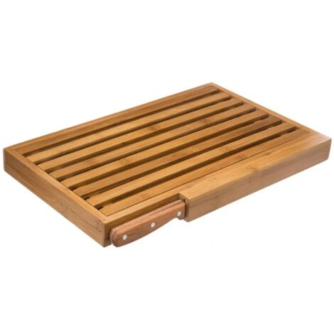 Planche à découper à pain en bambou 44x27cm avec rainures pour miettes et couteau inclus - Set 5five