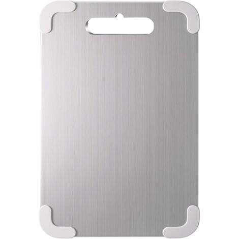 Planche à découper de cuisine, planche à découper en acier inoxydable avec housse de protection en silicone antidérapante, (25 x 15 cm)