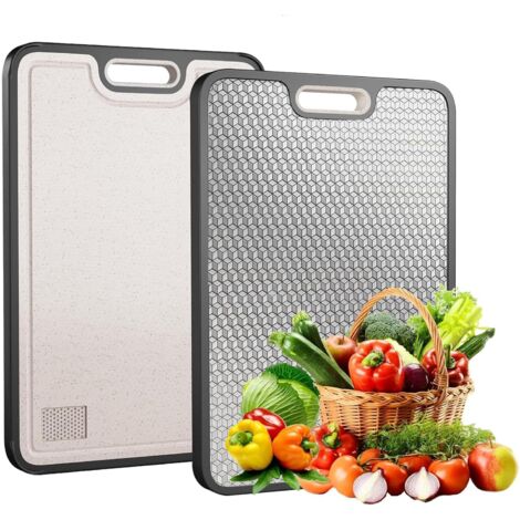 Planche à Découper Double Face Inox - Surface en Maille Anti-Rayures - Pour Viande, Fruits et Légumes