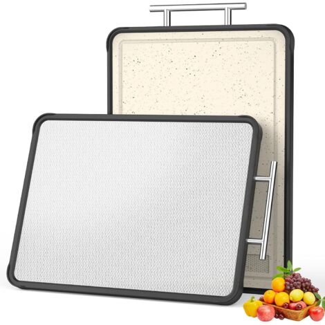 Planche à découper en acier inoxydable double face planche de cuisine en acier inoxydable 304 alimentaire planche 2 en 1 en PP qualité alimentaire adaptée pour viandes légumes et fruits lavable au lav