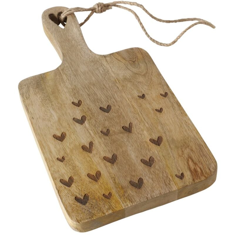 Planche à découper en bois de mangue, cœurs, lovelyn