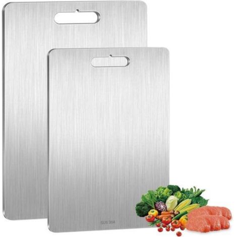 Planche à découper en deux parties - Acier inoxydable - Double face - 34 x 23 cm + 25 x 15 cm - Planche à découper en métal - Convient pour la découpe de viande, de légumes et de fruits