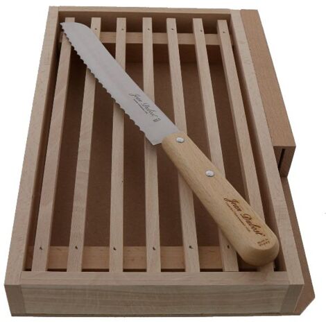 Planche à découper en hêtre naturel 33 x 21 cm – Avec ramasse-miettes et couteau inox 20 cm – Fabriquée en France – Jean Dubost - AP03A2J0X00002