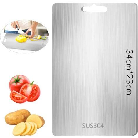Planche à découper en titane, Planche à découper en acier inoxydable, Titanium Cutting Board, Planche À Découper de Qualité Alimentaire double face, anti-moisissure, pour Viande, Fruits (34  23)