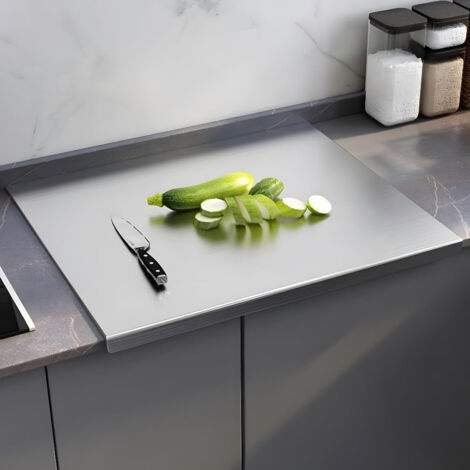 Planche à découper inox 40x30 cm, grande, robuste, pour cuisine, restaurant, bar. Hygiénique, anti-rayures, facile à nettoyer, idéale pour découpe viande, légumes et pain.