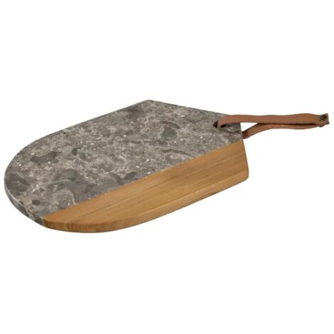 Planche à découper ovale 28 cm en marbre gris et bois de teck – THENA