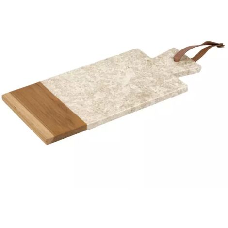 Planche à découper rectangle 35 cm marbre beige et bois de teck – FITZ