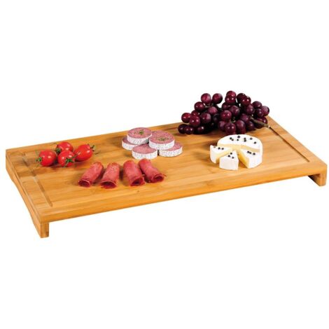 Planche à découper surélevée en bambou 54 x 28 x 4,3 cm – Résistante à l'humidité – Canaux de drainage pour fruits et légumes – Kesper