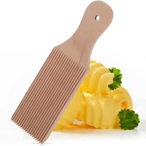 Planche à gnocchis - Accessoire pour machine à pâtes - Rouleau à pâtisserie décoré - Bois de hêtre naturel - Spatule avec rouleau -
