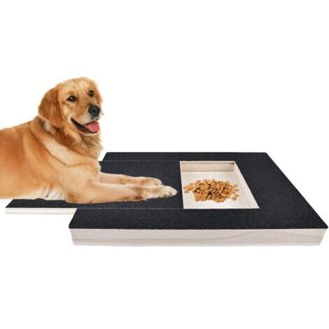 Planche à gratter pour chiens : griffoir pour chiens avec boîte à friandises, planche à gratter multifonction en bois massif pour les griffes et les ponceuses pour chiens (noir)