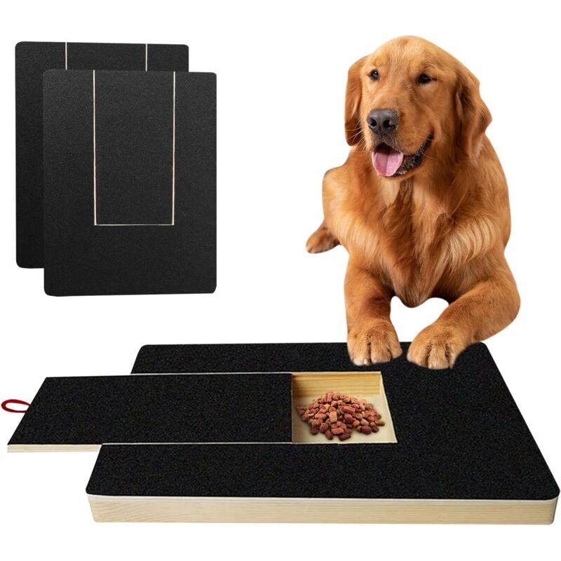 Planche à gratter pour Les Ongles avec boîte à goûter, Tableau à griffer pour Chien avec 2 Feuilles de Papier de Verre de Rechange, Bloc à gratter