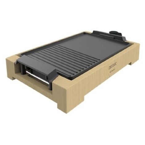 Planche à griller de Planche à griller électrique de 2000 W, con structure de bambou, thermostat réglable et plaque à griller antiadhésive de con avec surface mixte demi-gril et lavable au lave-vaisse