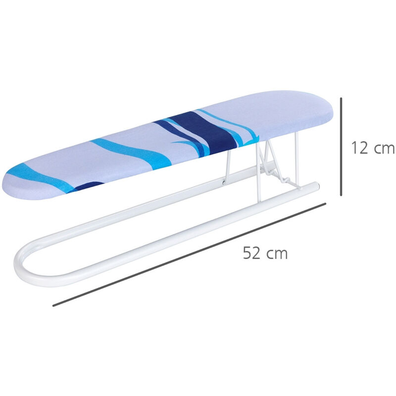 Jeannette de repassage Wenko Aide au repassage pour manches, col, Housse infroissable 100% coton, Lot de 2 éponges offertes, 52x12x14 cm, Bleu/blanc