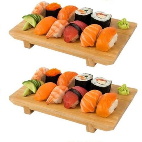 Planche A Sushi - En Bois De Bambou Naturel - 24 cm x 15 cm - Pour Rouleaux De Sushi Sashimi Et Nigiri - Lot De 2