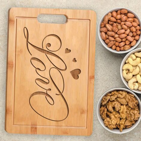 Planche bambou "LOVE" – Message doux gravé, cadeau couple