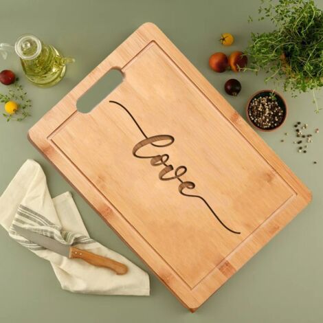 Planche bambou "LOVE" – Message doux gravé, cadeau Saint-Valentin