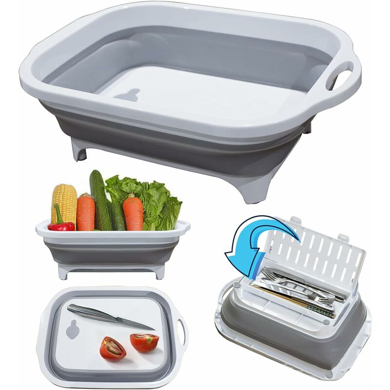 Planche à découper pliable avec plateau à couverts pour la cuisine, évier de camping pliable avec passoire pour accessoires de camping barbecue