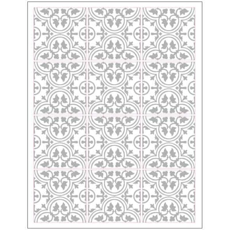 Planche de 12 Stickers Imitation Carreaux de Ciment Royalty – Autocollants Muraux Décoratifs Gris – 10 x 10 cm