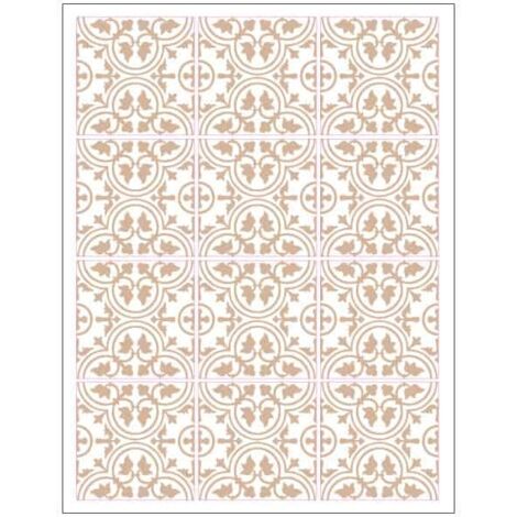 Planche de 12 Stickers Imitation Carreaux de Ciment Royalty – Autocollants Muraux Décoratifs beige – 15 x 15 cm