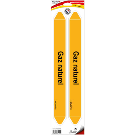 Planche de 2 marqueurs de tuyauterie 450 x 52 mm pour Ø 70 à 100 mm - Gaz naturel - 4711560