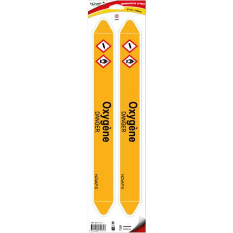 Planche de 2 marqueurs de tuyauterie 450 x 52 mm pour Ø 70 à 100 mm - Oxygène - 4711713