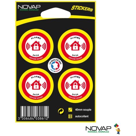 Planche de 4 stickers Ø 40mm Haute Visibilité – Alarme 24/24 - 4038612