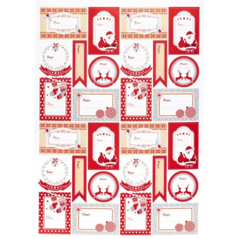 Planche de 46 étiquettes cadeau 21x29,7cm décor pop rouge - Atmosphera créateur d'intérieur