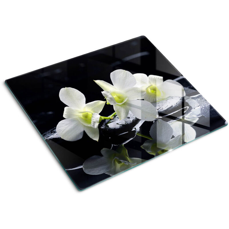 Tulup - Planche de cuisine, couvre plaque, verre planche découper, verre trempé – 60 x 52 cm - Orchidée