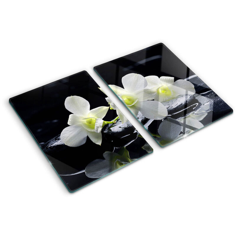 Tulup - Planche de cuisine, couvre plaque, verre planche découper, verre trempé – 2 x 40 x 52 cm - Orchidée