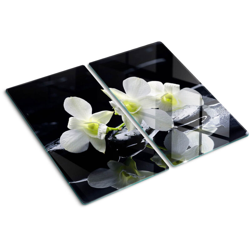 Tulup - Planche de cuisine, couvre plaque, verre planche découper, verre trempé – 2 x 30 x 52 cm - Orchidée